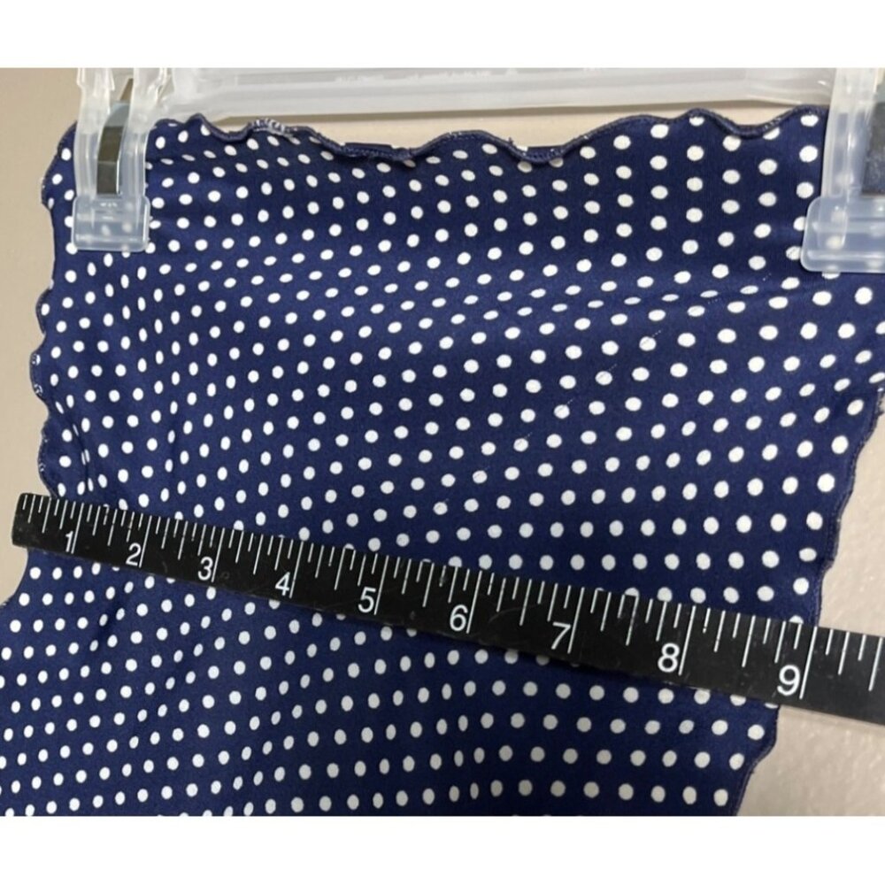 Vintage Scarf Lettuce Edge Polka Dot Blue 29"x9" Classic Chic Womens - Picture 6 of 8